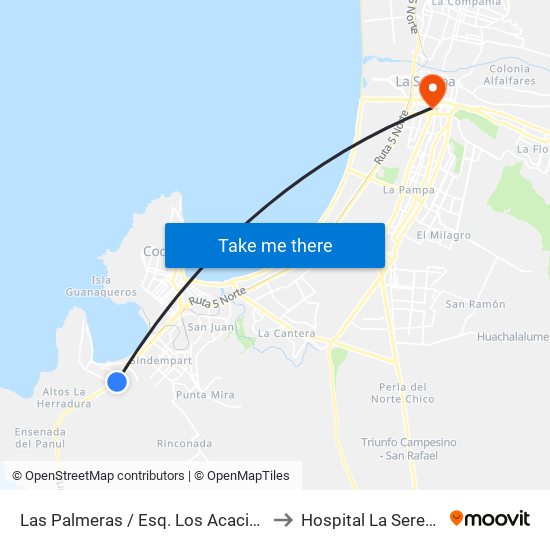 Las Palmeras / Esq. Los Acacios to Hospital La Serena map