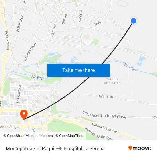 Montepatria / El Paqui to Hospital La Serena map