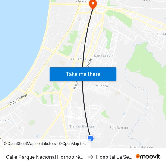 Calle Parque Nacional Hornopirén, 1329 to Hospital La Serena map
