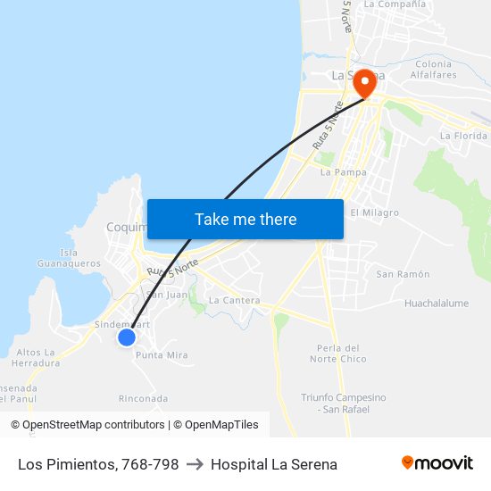 Los Pimientos, 768-798 to Hospital La Serena map