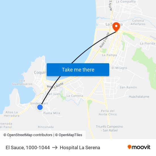 El Sauce, 1000-1044 to Hospital La Serena map