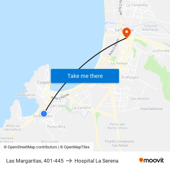 Las Margaritas, 401-445 to Hospital La Serena map