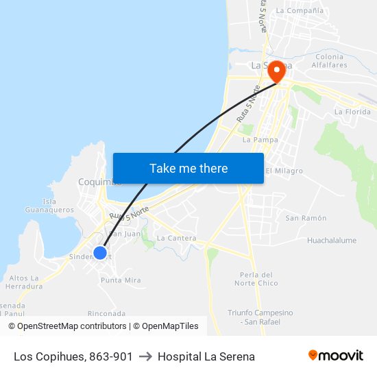 Los Copihues, 863-901 to Hospital La Serena map