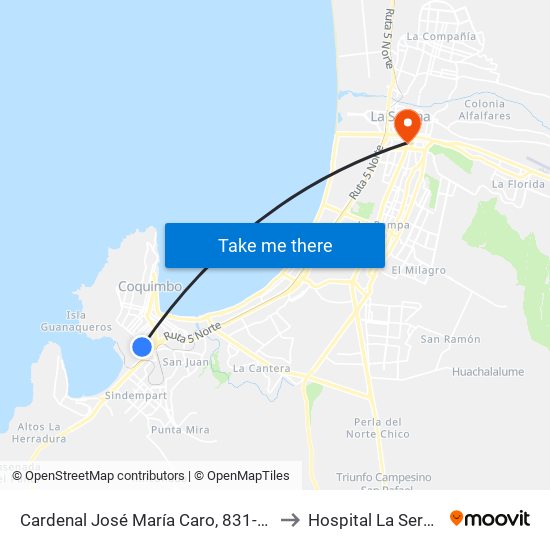 Cardenal José María Caro, 831-839 to Hospital La Serena map