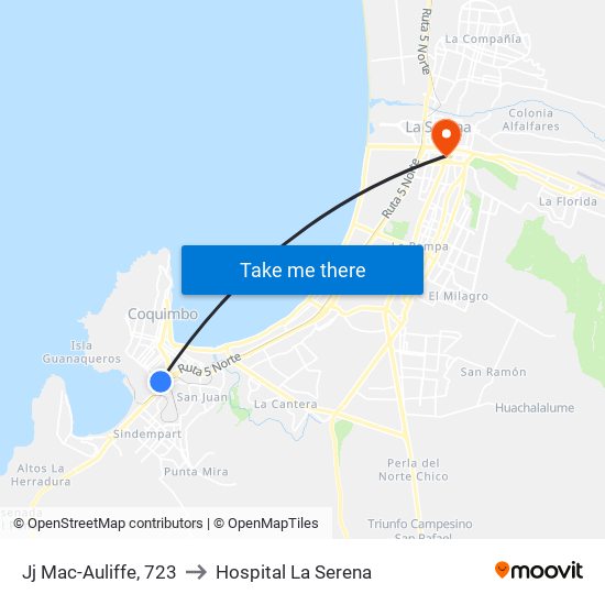 Jj Mac-Auliffe, 723 to Hospital La Serena map