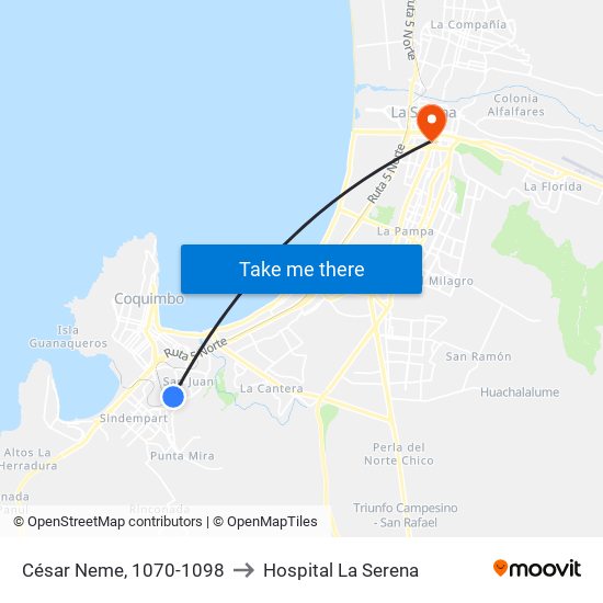 César Neme, 1070-1098 to Hospital La Serena map