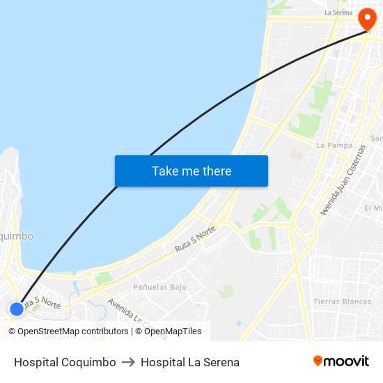 Hospital Coquimbo to Hospital La Serena map