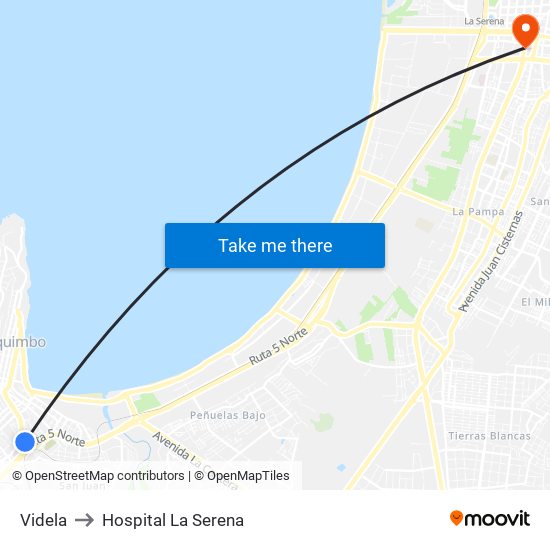 Videla to Hospital La Serena map