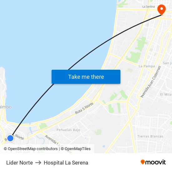 Lider Norte to Hospital La Serena map