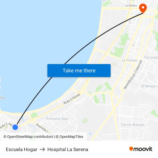 Escuela Hogar to Hospital La Serena map