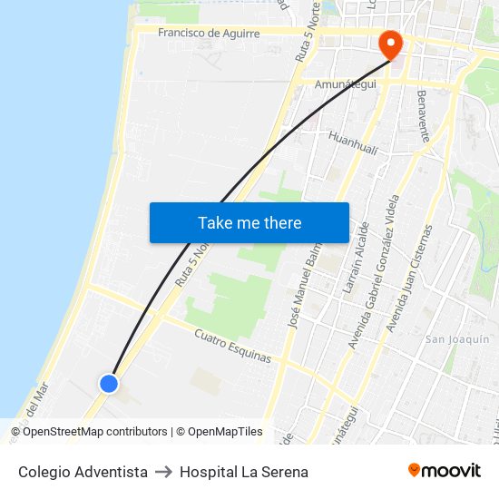 Colegio Adventista to Hospital La Serena map