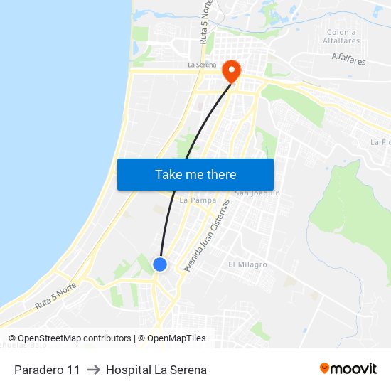 Paradero 11 to Hospital La Serena map