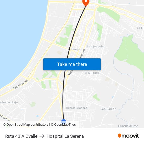 Ruta 43 A Ovalle to Hospital La Serena map