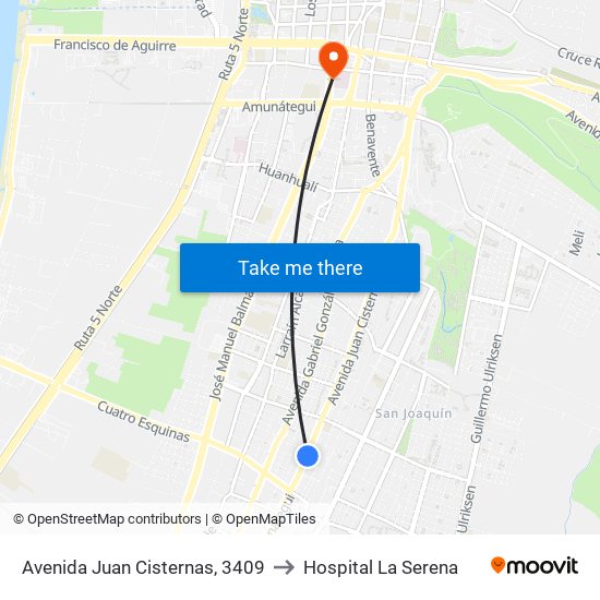 Avenida Juan Cisternas, 3409 to Hospital La Serena map