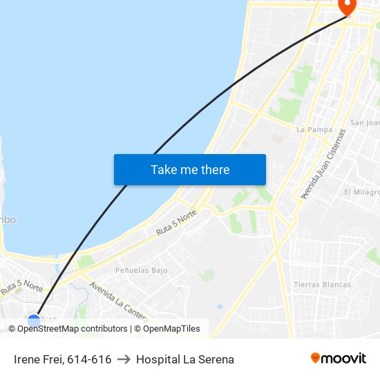 Irene Frei, 614-616 to Hospital La Serena map