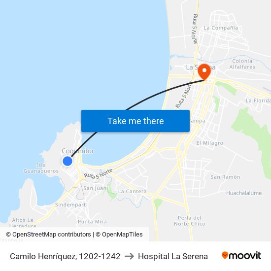 Camilo Henríquez, 1202-1242 to Hospital La Serena map