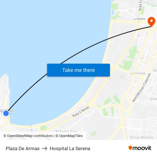 Plaza De Armas to Hospital La Serena map