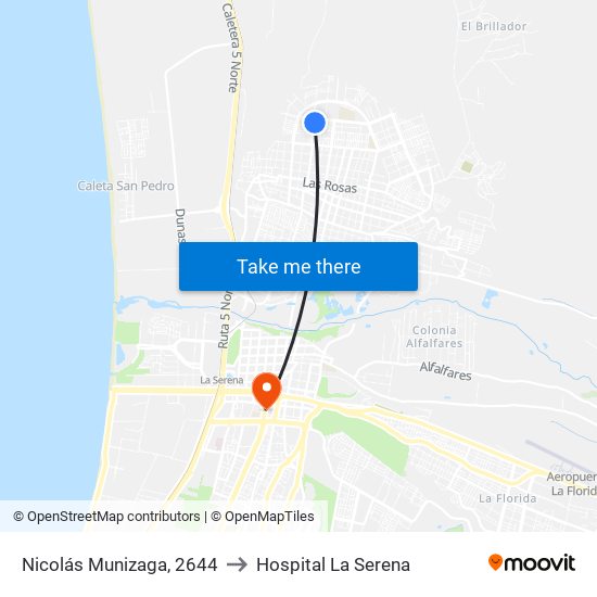 Nicolás Munizaga, 2644 to Hospital La Serena map