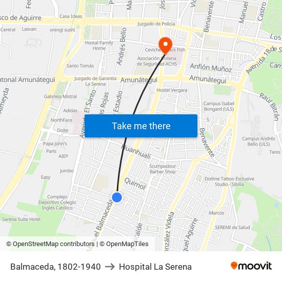 Balmaceda, 1802-1940 to Hospital La Serena map