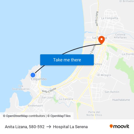 Anita Lizana, 580-592 to Hospital La Serena map