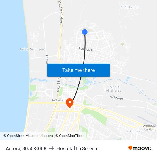 Aurora, 3050-3068 to Hospital La Serena map