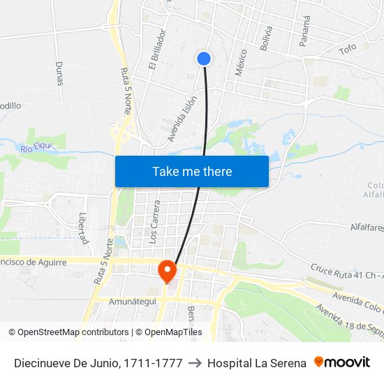 Diecinueve De Junio, 1711-1777 to Hospital La Serena map