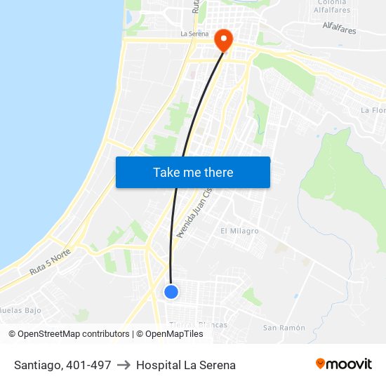 Santiago, 401-497 to Hospital La Serena map