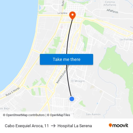 Cabo Exequiel Aroca, 11 to Hospital La Serena map