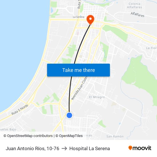 Juan Antonio Ríos, 10-76 to Hospital La Serena map