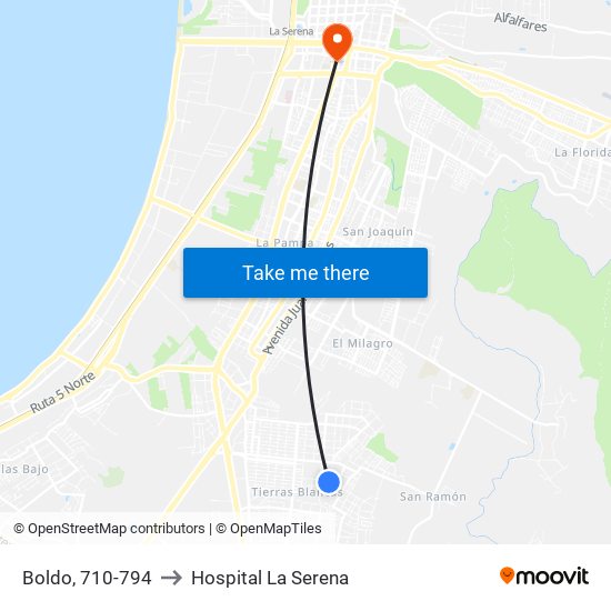 Boldo, 710-794 to Hospital La Serena map