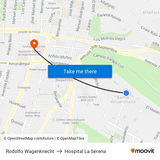 Rodolfo Wagenknecht to Hospital La Serena map