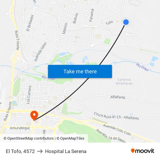 El Tofo, 4572 to Hospital La Serena map