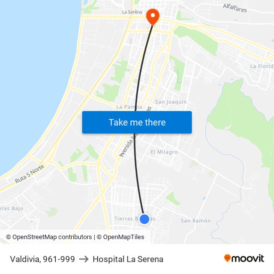 Valdivia, 961-999 to Hospital La Serena map