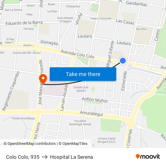 Colo Colo, 935 to Hospital La Serena map