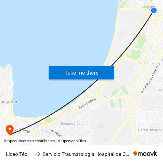 Liceo Técnico to Servicio Traumatologia Hospital de Coquimbo map