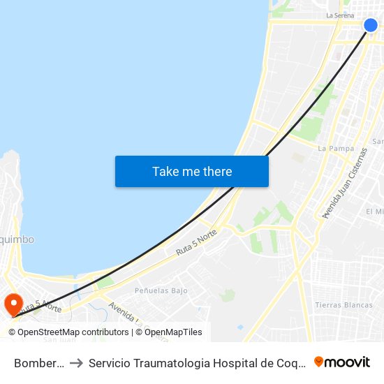 Bomberos to Servicio Traumatologia Hospital de Coquimbo map
