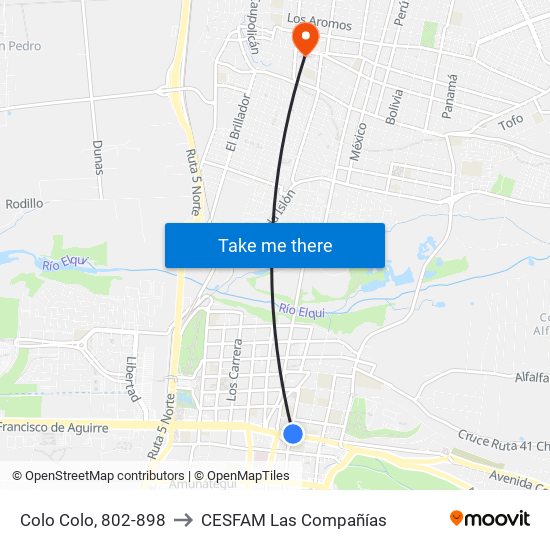Colo Colo, 802-898 to CESFAM Las Compañías map