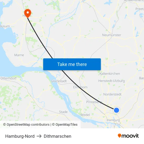 Hamburg-Nord to Dithmarschen map