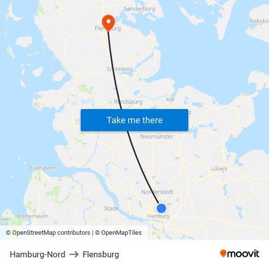 Hamburg-Nord to Flensburg map