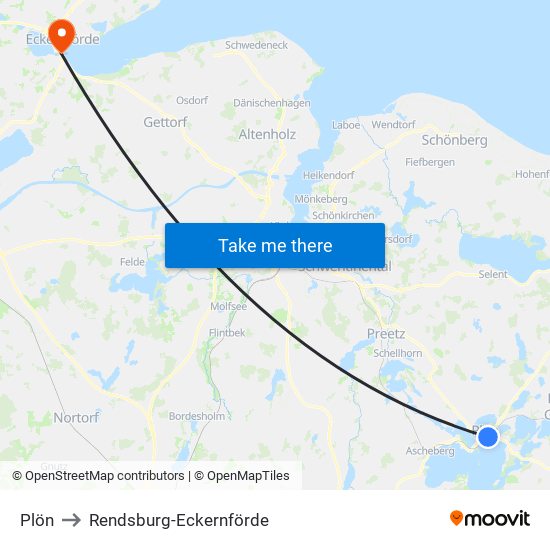 Plön to Rendsburg-Eckernförde map