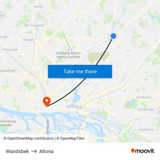 Wandsbek to Altona map