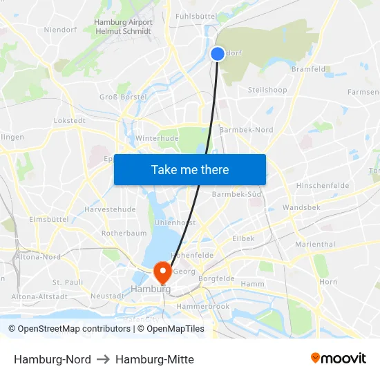 Hamburg-Nord to Hamburg-Mitte map