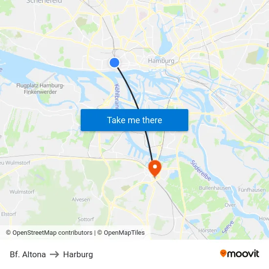 Bf. Altona to Harburg map