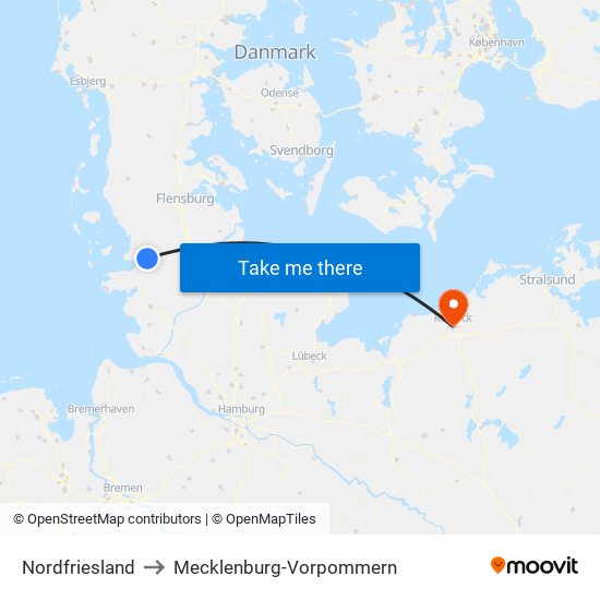 Nordfriesland to Mecklenburg-Vorpommern map