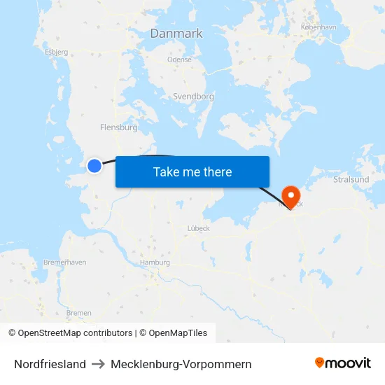 Nordfriesland to Mecklenburg-Vorpommern map