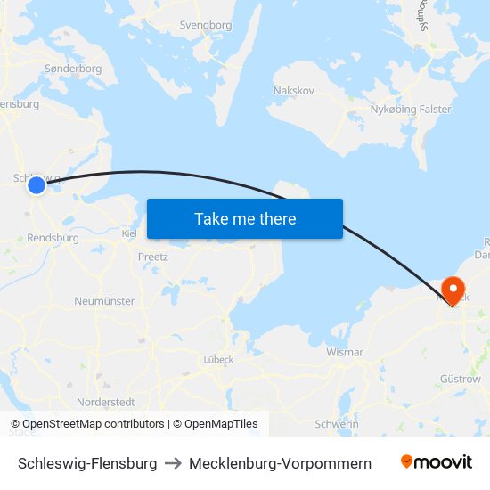 Schleswig-Flensburg to Mecklenburg-Vorpommern map