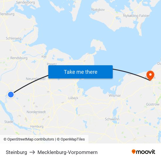 Steinburg to Mecklenburg-Vorpommern map