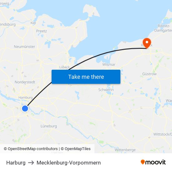 Harburg to Mecklenburg-Vorpommern map