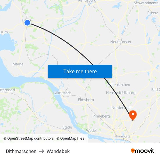 Dithmarschen to Wandsbek map