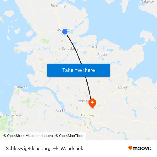 Schleswig-Flensburg to Wandsbek map